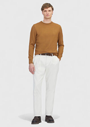 Deve Tüyü Bisiklet Yaka Düz Örgü Yün Karışımlı Triko Kazak