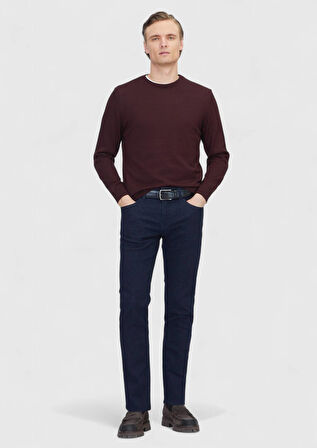 Bordo Bisiklet Yaka Düz Örgü Yün Karışımlı Triko Kazak