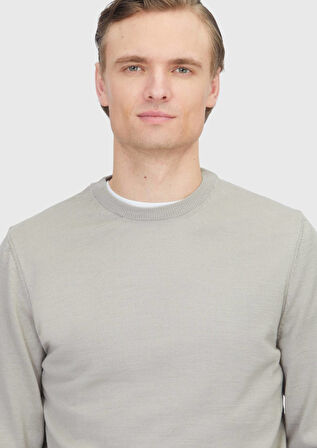 Bej Bisiklet Yaka Düz Örgü Yün Karışımlı Triko Kazak