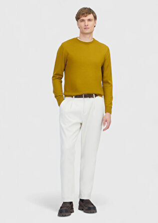 Safran Bisiklet Yaka Düz Örgü Yün Karışımlı Triko Kazak