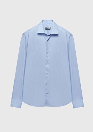 Açık Mavi Regular Fit Dokuma Klasik %100 Pamuk Gömlek