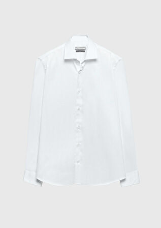 Beyaz Regular Fit Dokuma Klasik %100 Pamuk Gömlek