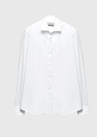 Beyaz Regular Fit Dokuma Klasik %100 Pamuk Gömlek