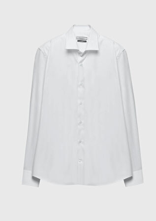 Beyaz Regular Fit Dokuma Klasik %100 Pamuk Gömlek