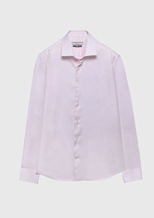 Pembe Regular Fit Dokuma Klasik %100 Pamuk Gömlek