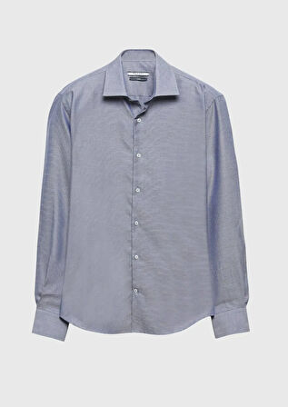 Lacivert Regular Fit Dokuma Klasik %100 Pamuk Gömlek