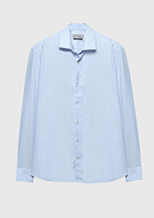 Açık Mavi Regular Fit Dokuma Klasik %100 Pamuk Gömlek