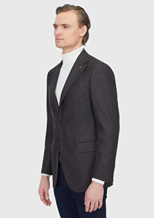 Kahverengi Desenli Regular Fit %100 Yün Ceket