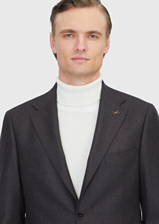 Kahverengi Desenli Regular Fit %100 Yün Ceket