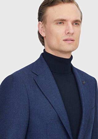 Açık Lacivert Regular Fit İpek Karışımlı Ceket
