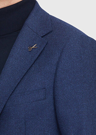 Açık Lacivert Regular Fit İpek Karışımlı Ceket