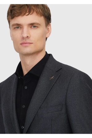 Siyah Desenli Regular Fit %100 Yün Ceket