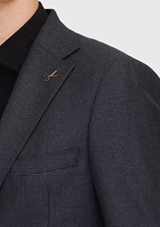 Siyah Desenli Regular Fit %100 Yün Ceket