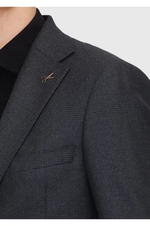 Siyah Desenli Regular Fit %100 Yün Ceket