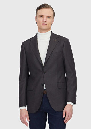 Kahverengi Desenli Regular Fit %100 Yün Ceket