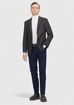 Kahverengi Desenli Regular Fit %100 Yün Ceket