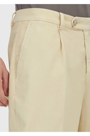 Sarı Düz Dokuma Regular Fit Casual Pamuk Karışımlı Pantolon