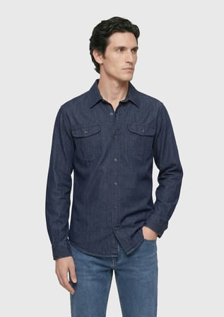 İndigo Düz Casual Fit Uzun Dokuma Casual Pamuk Karışımlı Gömlek