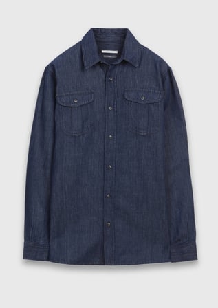İndigo Düz Casual Fit Uzun Dokuma Casual Pamuk Karışımlı Gömlek