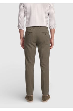 Haki Düz Dokuma Straight Fit Casual Pamuk Karışımlı Pantolon