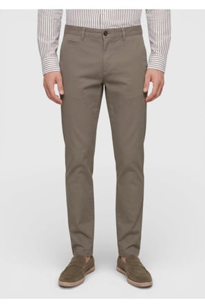 Haki Düz Dokuma Straight Fit Casual Pamuk Karışımlı Pantolon