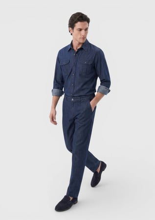 İndigo Düz Denim Straight Fit Casual Pamuk Karışımlı Pantolon