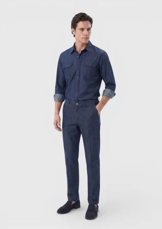 İndigo Düz Denim Straight Fit Casual Pamuk Karışımlı Pantolon
