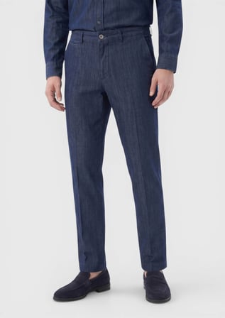 İndigo Düz Denim Straight Fit Casual Pamuk Karışımlı Pantolon