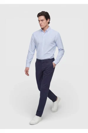 Lacivert Düz Dokuma Regular Fit Casual Pamuk Karışımlı Pantolon