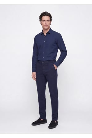 Lacivert Düz Dokuma Slim Fit Casual Pamuk Karışımlı Pantolon