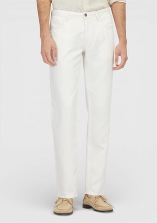 Ekru Düz Denim Regular Fit Casual Pamuk Karışımlı Pantolon
