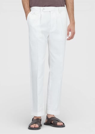 Beyaz Düz Dokuma Relaxed Fit Casual Pamuk Karışımlı Pantolon
