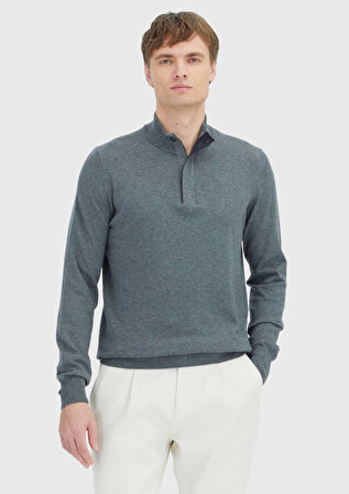 Antrasit Yarım Balıkçı Yaka Düz Örgü Pamuk Karışımlı Triko Kazak