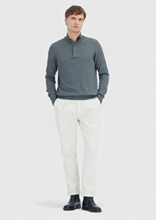 Antrasit Yarım Balıkçı Yaka Düz Örgü Pamuk Karışımlı Triko Kazak