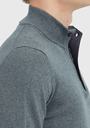 Antrasit Yarım Balıkçı Yaka Düz Örgü Pamuk Karışımlı Triko Kazak