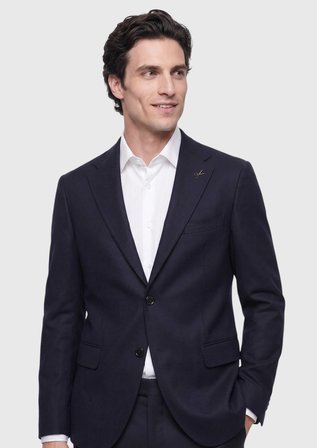 Lacivert Düz Regular Fit Yün Karışımlı Ceket