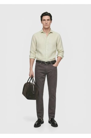 Açık Yeşil Düz Regular Fit Uzun Dokuma Casual Pamuk Karışımlı Gömlek