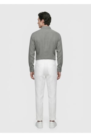 Antrasit Düz Casual Fit Uzun Dokuma Casual %100 Keten Gömlek