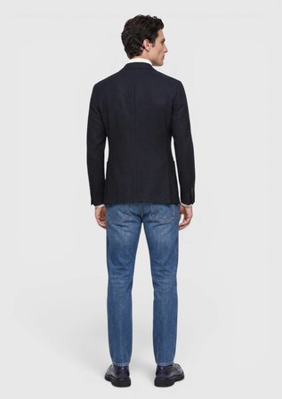 Lacivert Düz Shirt Shoulder Slim Fit Yün Karışımlı Örme Ceket