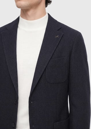 Lacivert Düz Shirt Shoulder Slim Fit Yün Karışımlı Örme Ceket