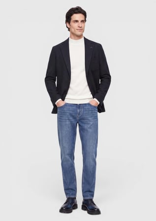 Lacivert Düz Shirt Shoulder Slim Fit Yün Karışımlı Örme Ceket