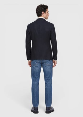 Lacivert Düz Shirt Shoulder Slim Fit Yün Karışımlı Örme Ceket
