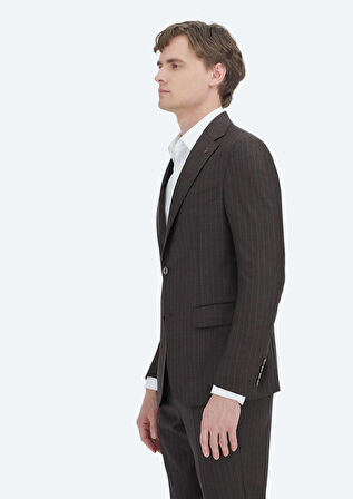 Vizon Çizgili Zeroweight Slim Fit %100 Yün Takım Elbise