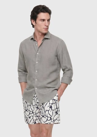 Vizon Düz Casual Fit Uzun Dokuma Casual %100 Keten Gömlek