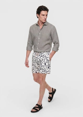 Vizon Düz Casual Fit Uzun Dokuma Casual %100 Keten Gömlek