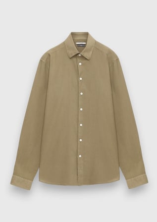 Haki Düz Casual Fit Uzun Dokuma Casual %100 Pamuk Gömlek