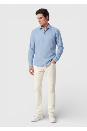 Mavi Düz Casual Fit Uzun Dokuma Casual %100 Pamuk Gömlek