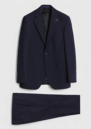 Koyu Lacivert Düz Zeroweight Slim Fit Yün Karışımlı Takım Elbise