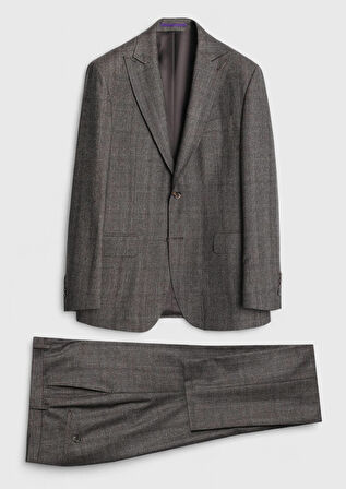 Vizon Kareli Zeroweight Slim Fit %100 Yün Takım Elbise