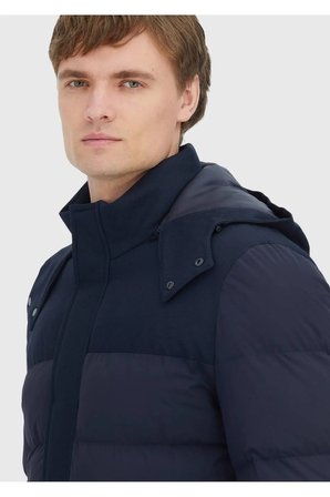 Lacivert Regular Fit Kapüşonlu Klasik Dokuma Kaban